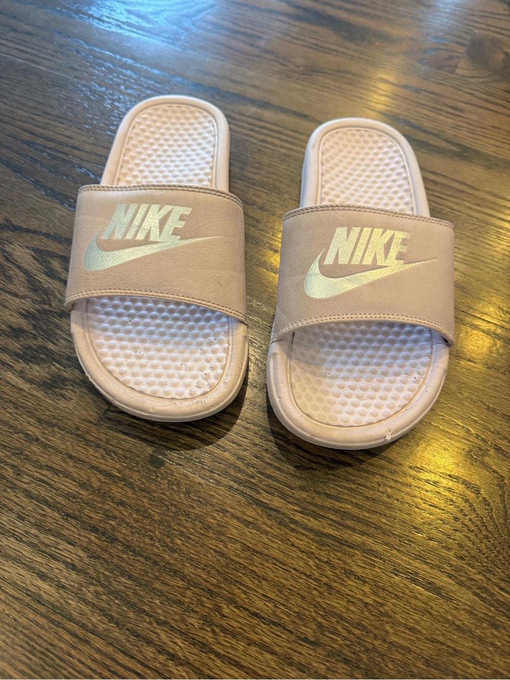 Nike Kids Light Pink Slide Sandals with Metallic Logo